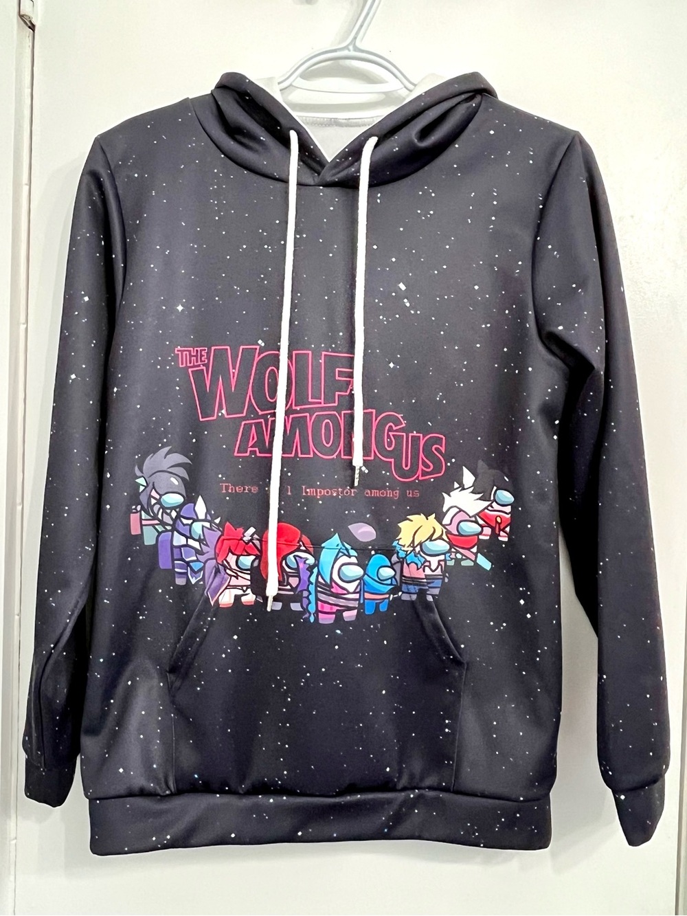 AMONG US Boys Hoodie Large  10/12 Black Galaxy Graphic Pullover Gamer